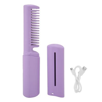 Mini Hair Straightener Brush Wireless Portable Ergonomic Handle Fast Warming Straightener Brush Purple