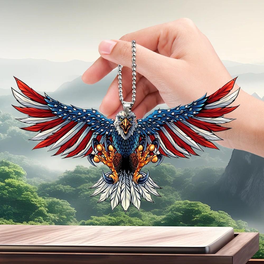 Acrylic American Unique Flag Eagle Car Interior Rearview Mirror Charm Keychain