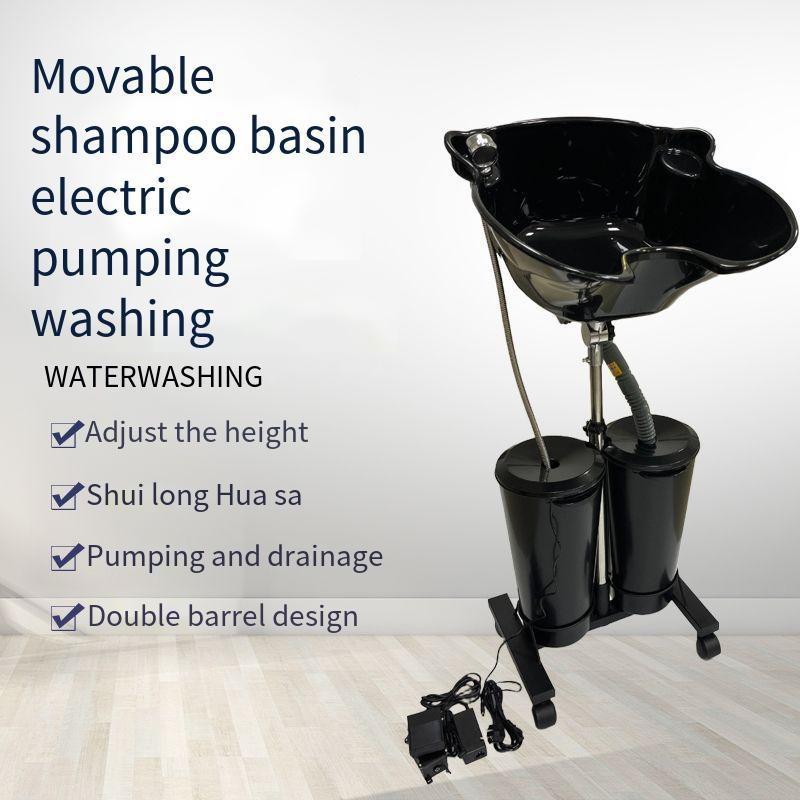 Movable Shampoo Basin Vertical Electric Hair Wash Basin Hair Salon Portable Double Bucket With Water Pump