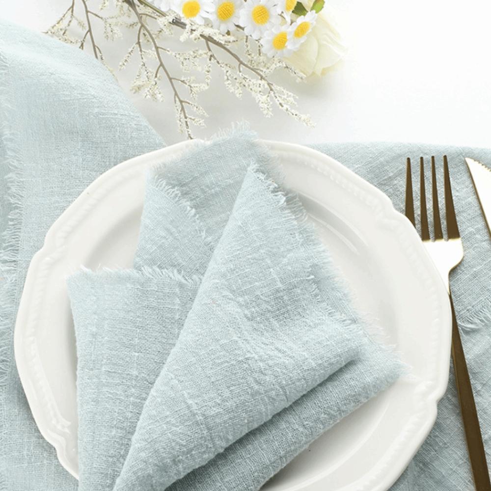 6PCS Rustic Style Burr Edge Cotton Napkin Tassel Design Retro Raw Edge Cloth Napkin Solid Color Soft Gauze Tea Towel Wedding