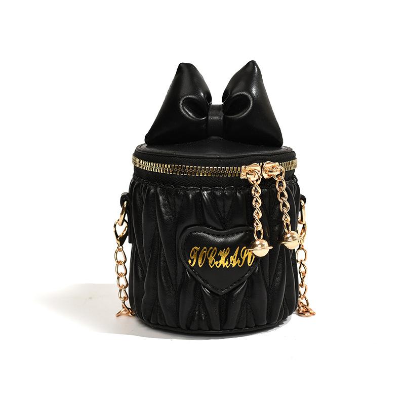 Bows Bucket Bag, Chic Heart-shaped Shoulder Bag, Children's Chain Crossbody Bag