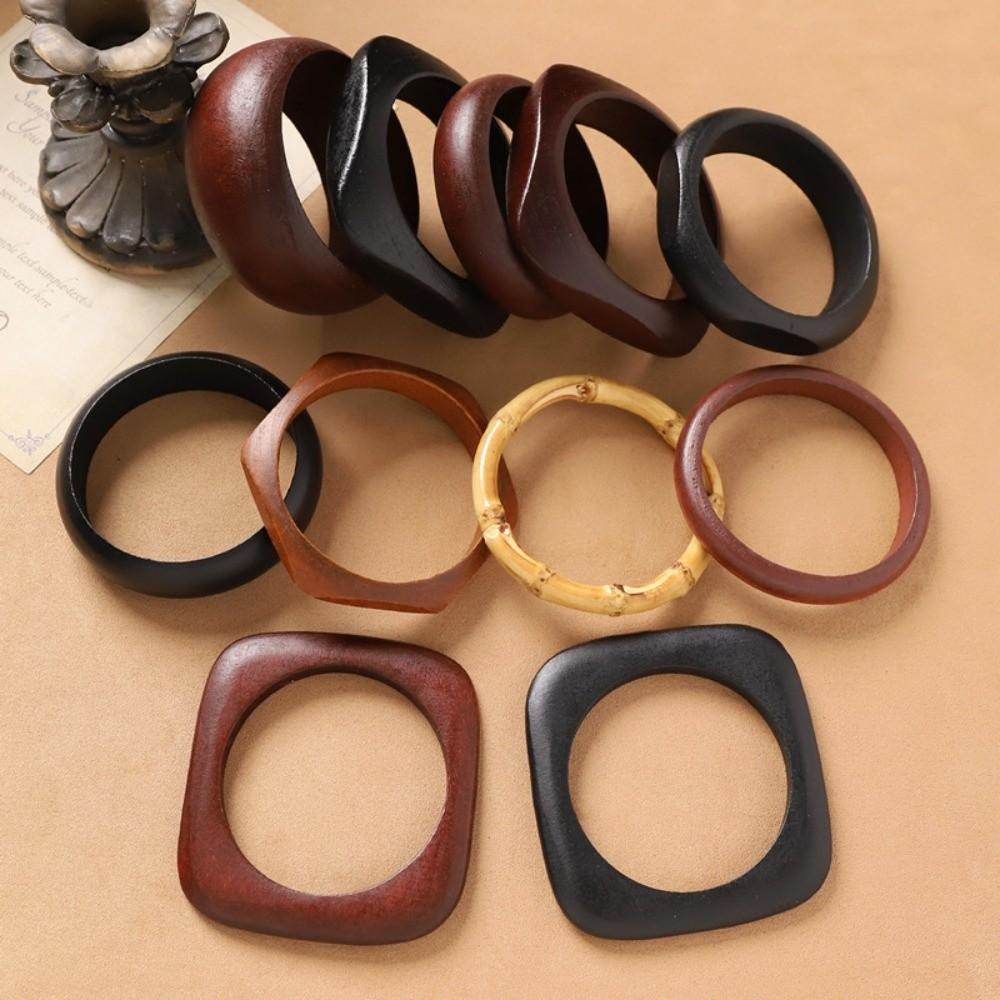 Round Wooden Bangles Ethnic Style Women Bangles Vintage Square Bracelets  Gifts