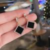 Black Enamel Rhombus Pendants Dangle Earrings for Women Rhinestone Side Square Geometric Statement Female Boho Ear Jewelry