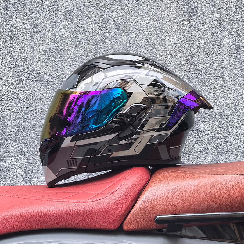 Motorcycle Helmet Peeling Helmet Double Lens Big Tail Locomotive Racing Helmet Running Helmet Men and Women Keep Warm In Winter