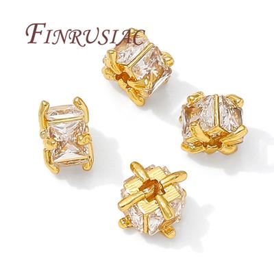 18K Gold Plated Brass with Zircon Beads For Jewelry,Spacer Beads For Bracelets Making Accessories,Metal Bead Separators
