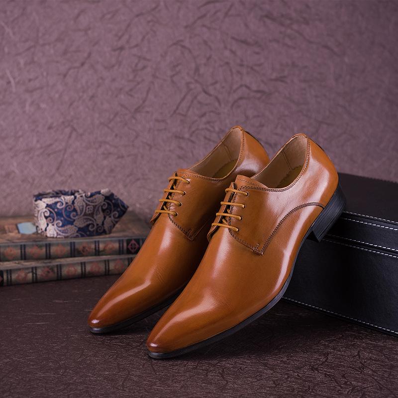 Men's Pointed Toe Leather Dress Shoes - Black European Style