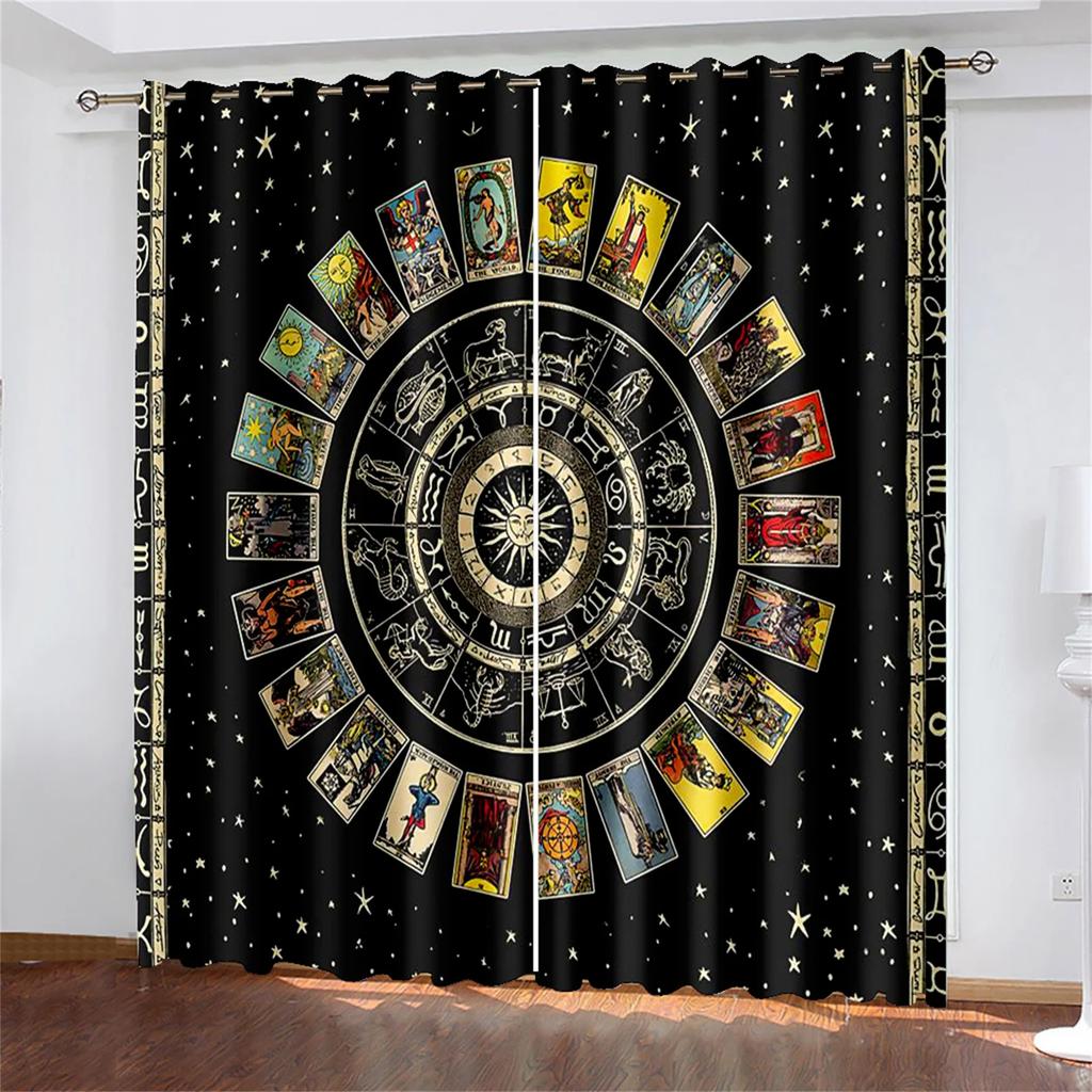 Ancient Egypt Eyes African Pharaoh Lion Black Gold Light Filtering Window Drapes For Living Space Bedroom Space Window Drape Decor