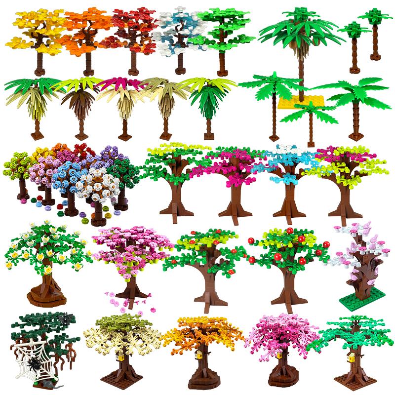 MOC Bricks Green Tree Series Construction Building Blocks Plant City Garden Street Lake View Park Jungle Christmas Toys For Kids