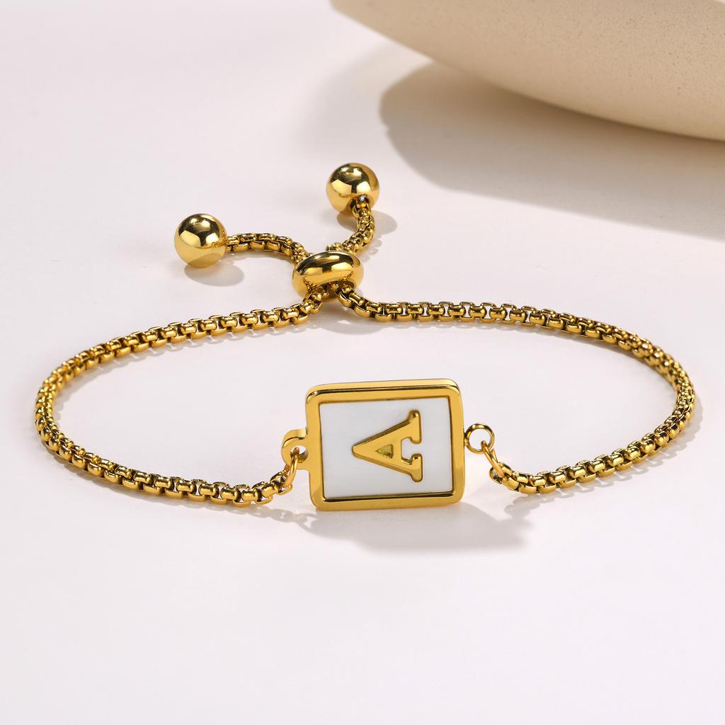 Bracelets Stainless Steel English Alphabet Square Shell Gold Bracelet Ladies Adjustable