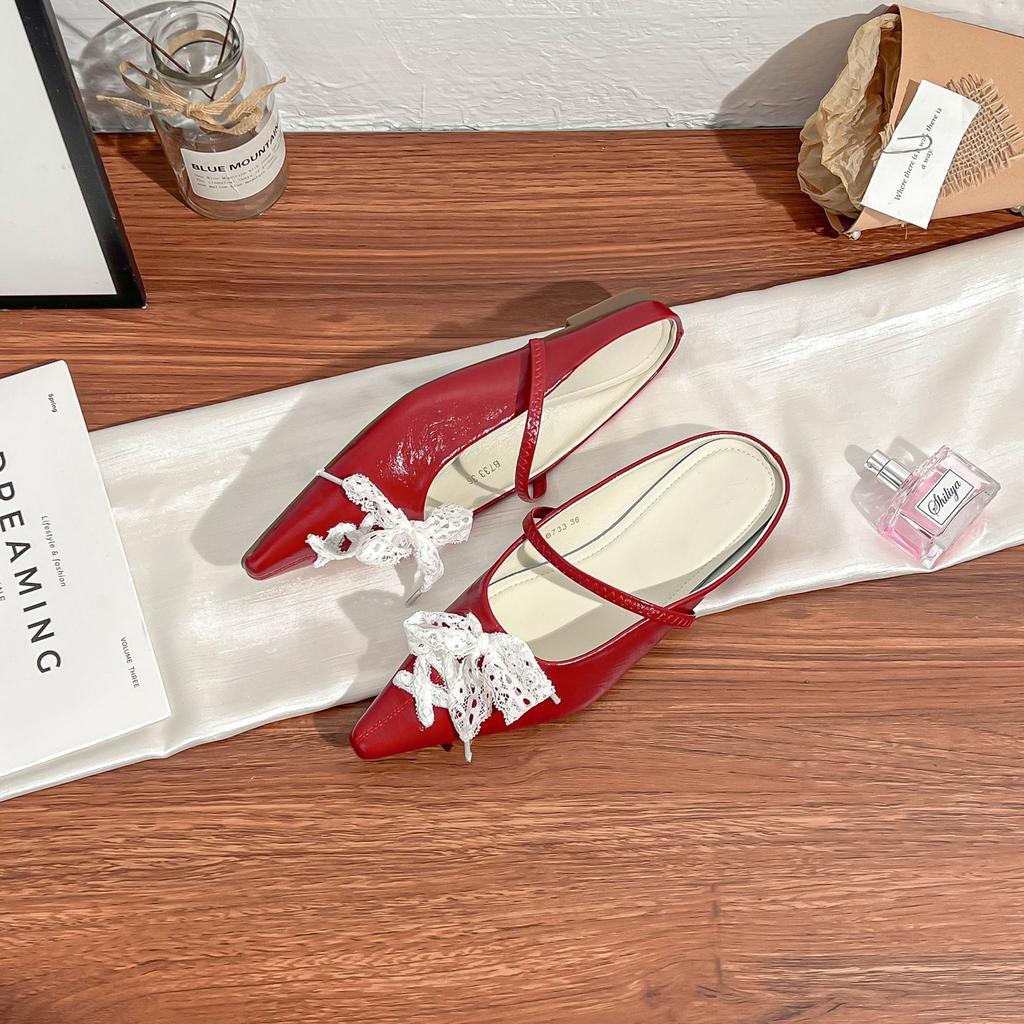 Sheepskin version~ Retro single shoes for women to wear high-end bag head Muller shoes front lace-up pointed women's shoes have a versatile temperame