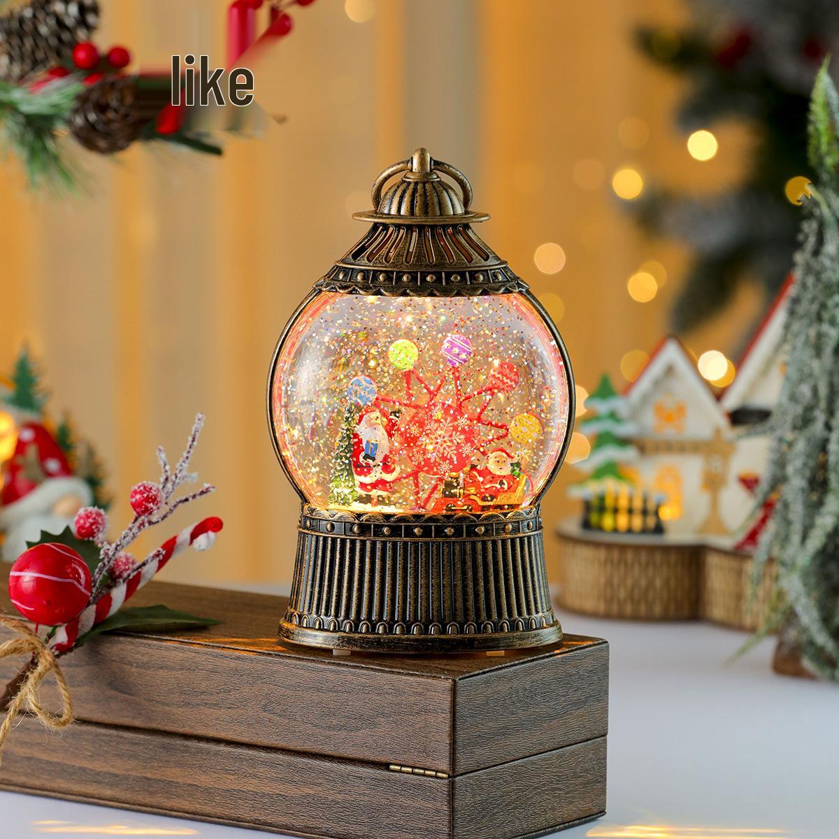 Glowing Christmas Rotating Windmill Lantern with Snow-Falling Water and Music Box - Desktop Ornament Gift