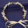 Gold Color Flower Leaf Hairband Tiara For Women Party Crystal Pearl Headband Bridal Wedding Hair Accessories Jewelry Comb Band