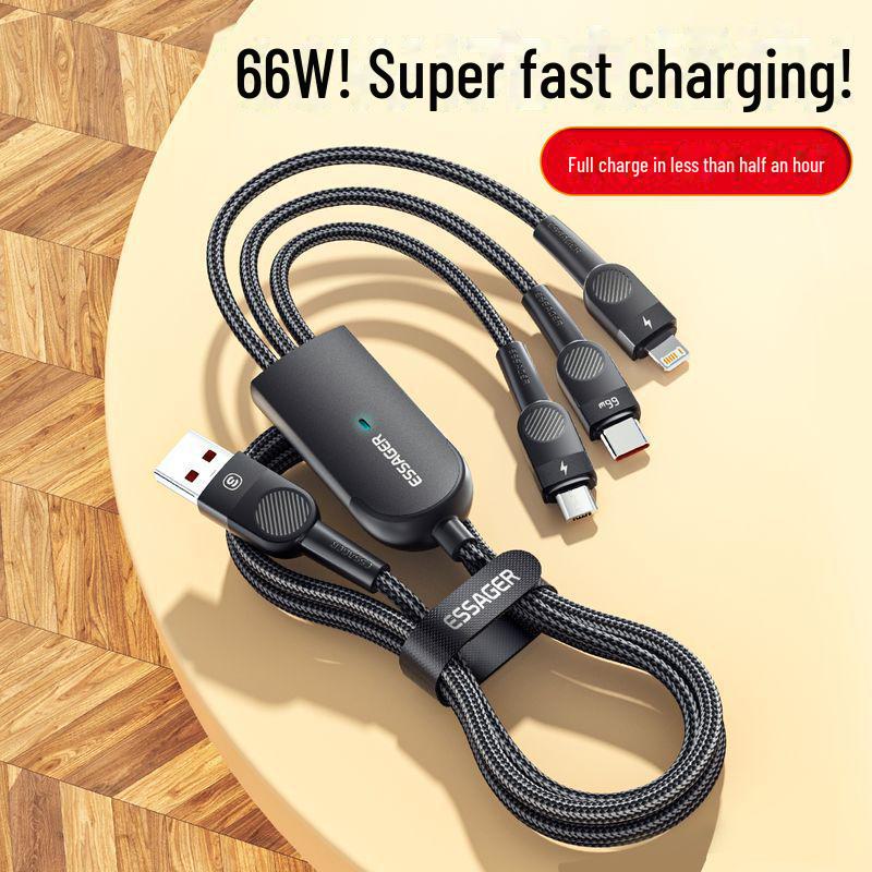 

Кабель швидкої зарядки Essager 66W 3-в-1 для пристроїв Apple, Android та Type-C