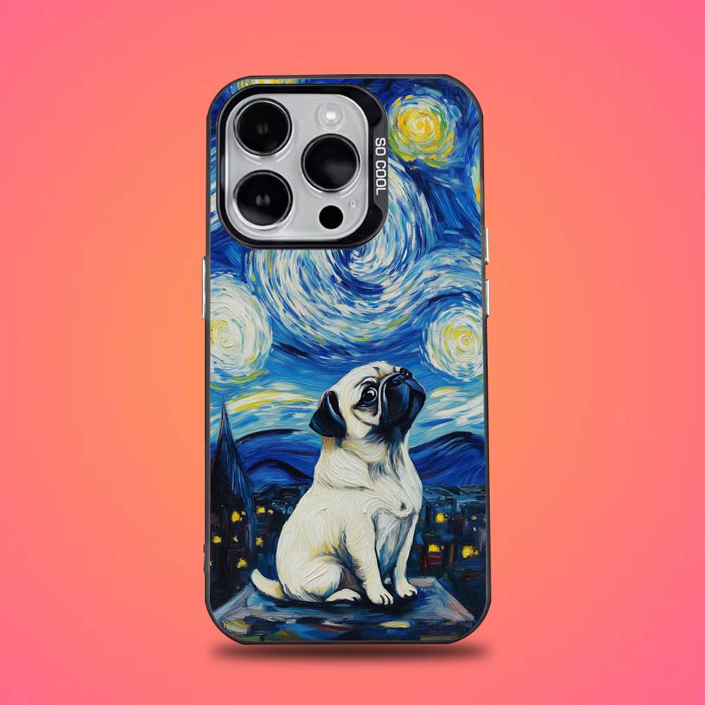 

Cute Pug Dog Cartoon For iPhone 17,16,15,14,13,12,11,Pro,Max,Plus,E,Air,Mini Anti Fall Black Matte Hard Bumper Phone Case iPhone15promax