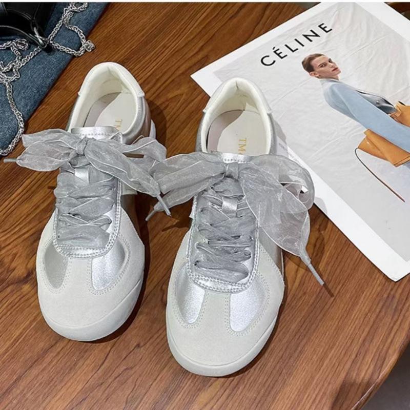 Dexun shoes retro silver versatile height-increasing platform white shoes women's 2025 new spring student popular board shoes