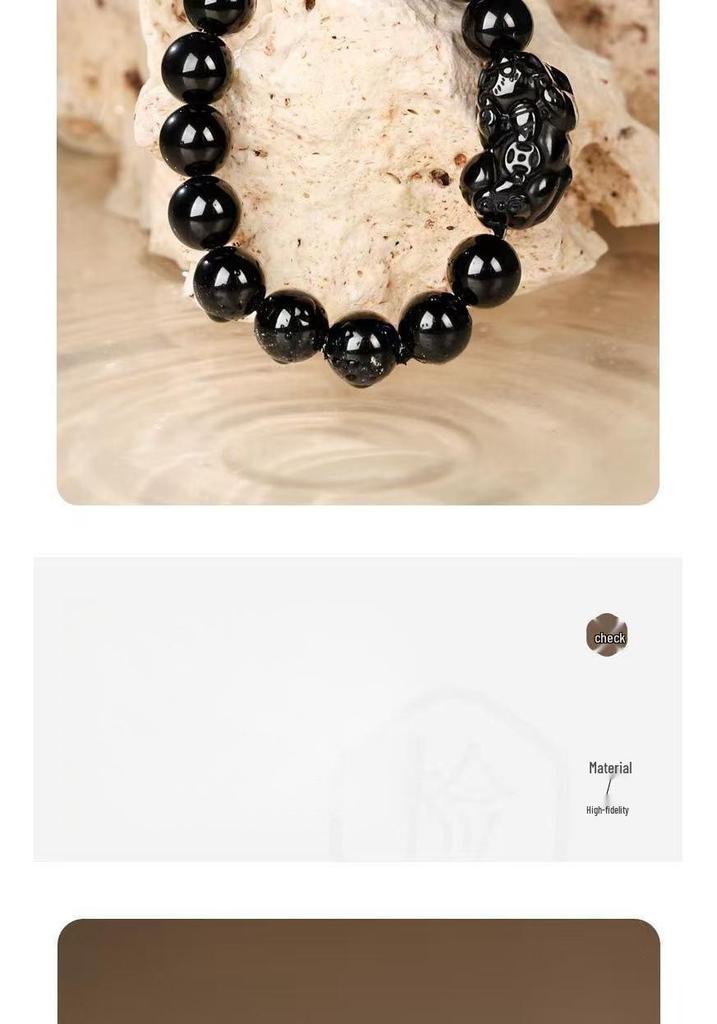 Obsidian Pixiu Zodiac Birth Buddha Beads Bracelet for Luck and Peace, Unisex