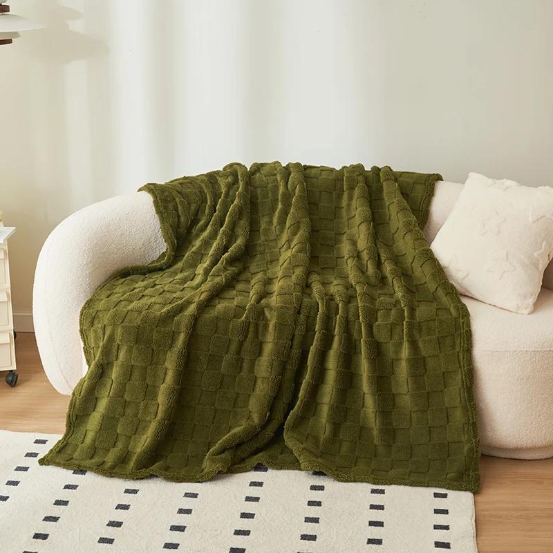 1 stk vaffelplysjteppe Pure Color Pledd Varm Myk Komfortabel Sofa Dynepledd Hjemmedekorasjon Sengeteppe Flanellteppe