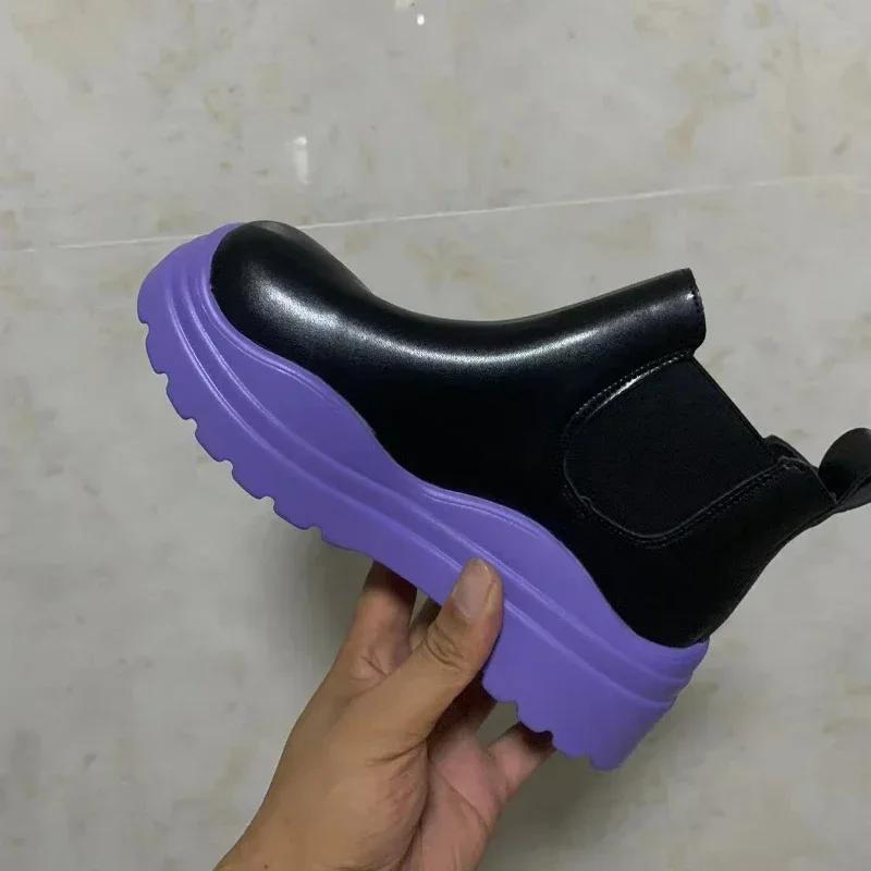 Round Head Ankle Chelsea Boots Bottom Slip-on 2024 Autumn Women New Thick Boots Women's Boots Fashion Platform Shoes Botas Mujer