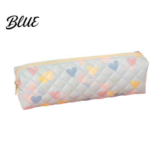 Cute Pen Organizer Heart Print Pencil Case Minimalist Square Pouch