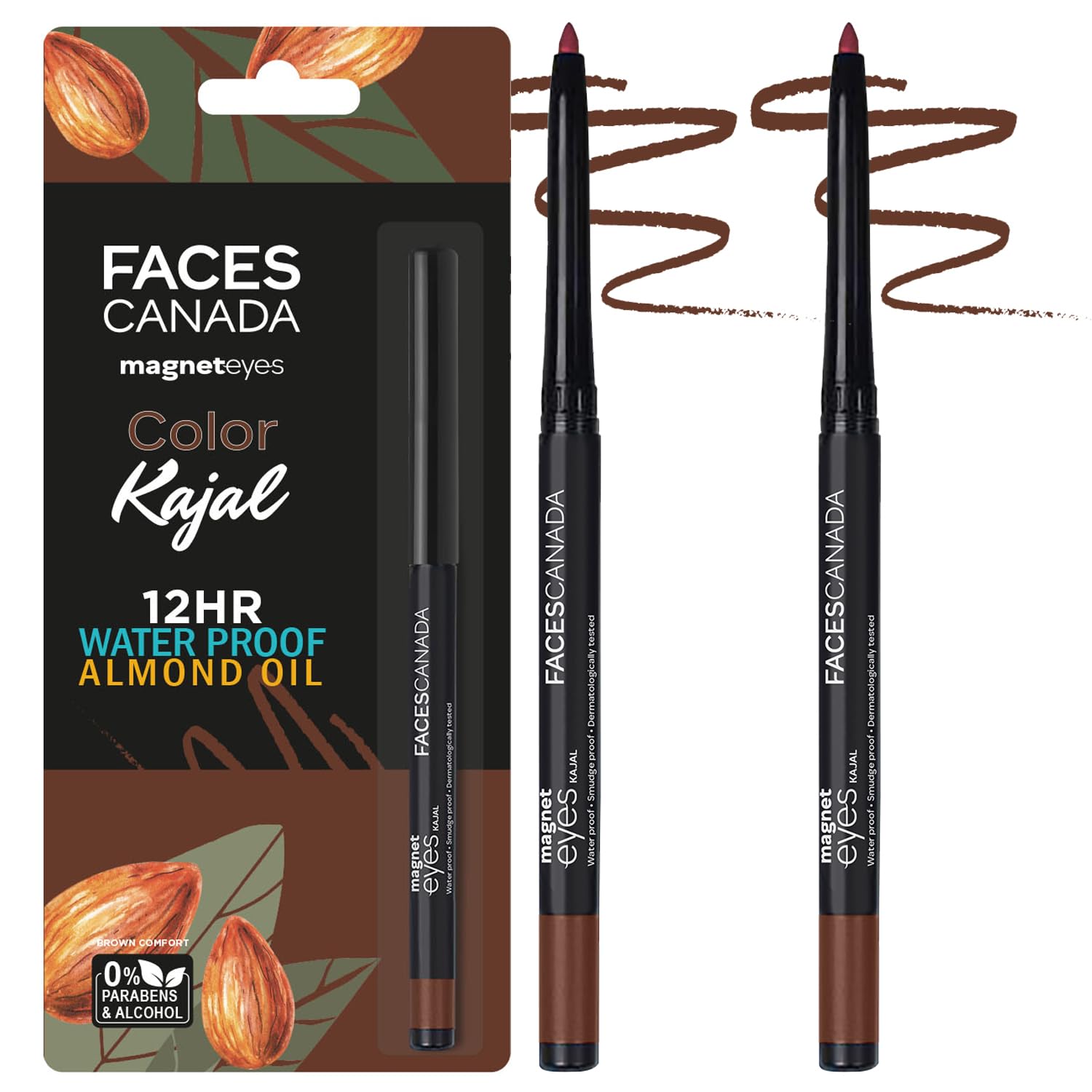 

FACES CANADA Magneteyes Color Kajal - Brown Comfort 03, (Pack of 2) | Highly Pigmented Kohl | 12 Hr Long Stay | Matte Finish | Single Stroke Glid