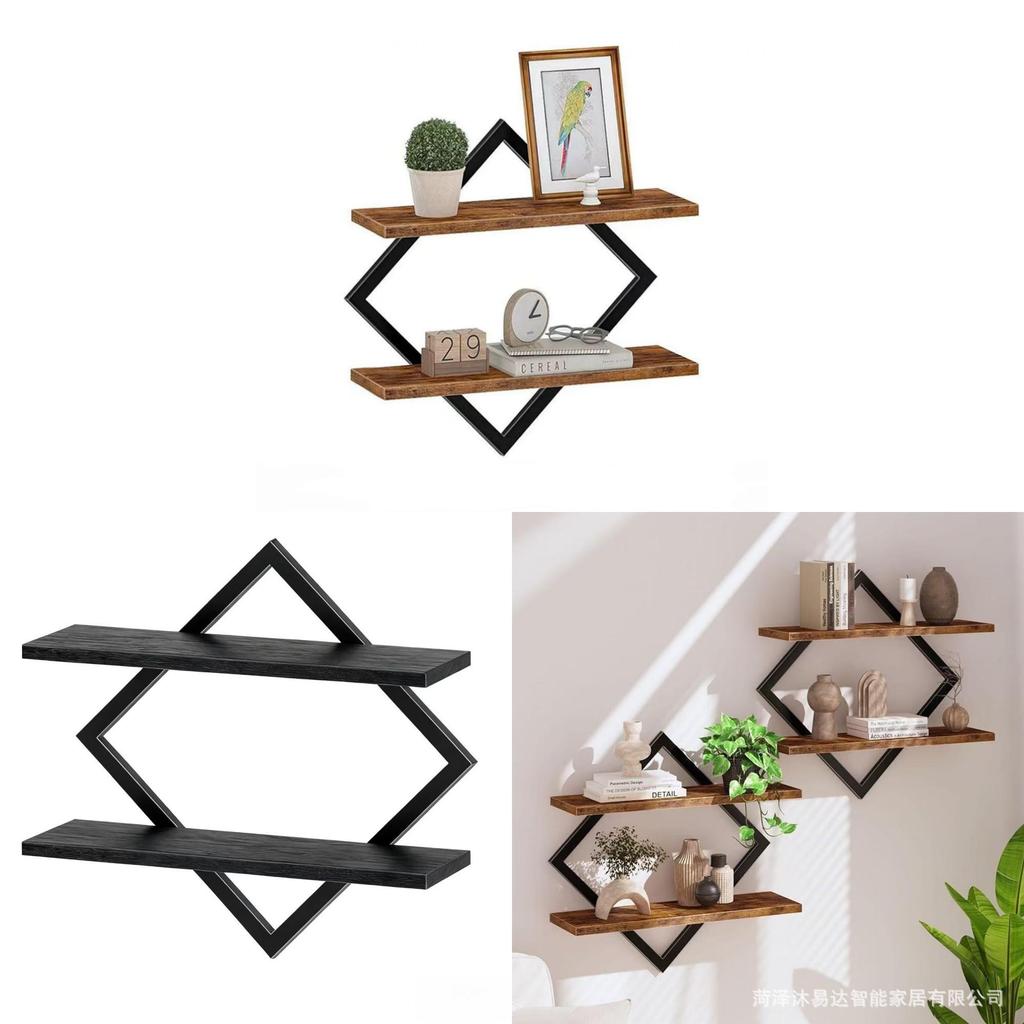 Modern Geometric Iron Art Wall Shelf With Multilayer Storage For Office And Bathroom