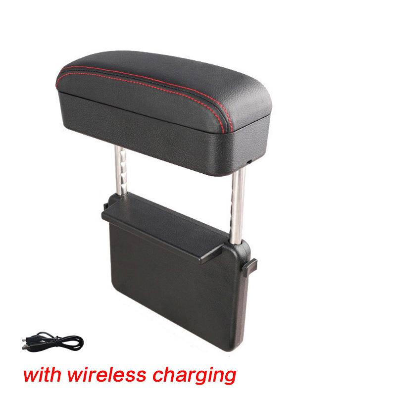 Universal Car Armrest Box Adjustable Elbow Support Auto Center Console Auto Seat Gap Organizer with Wireless