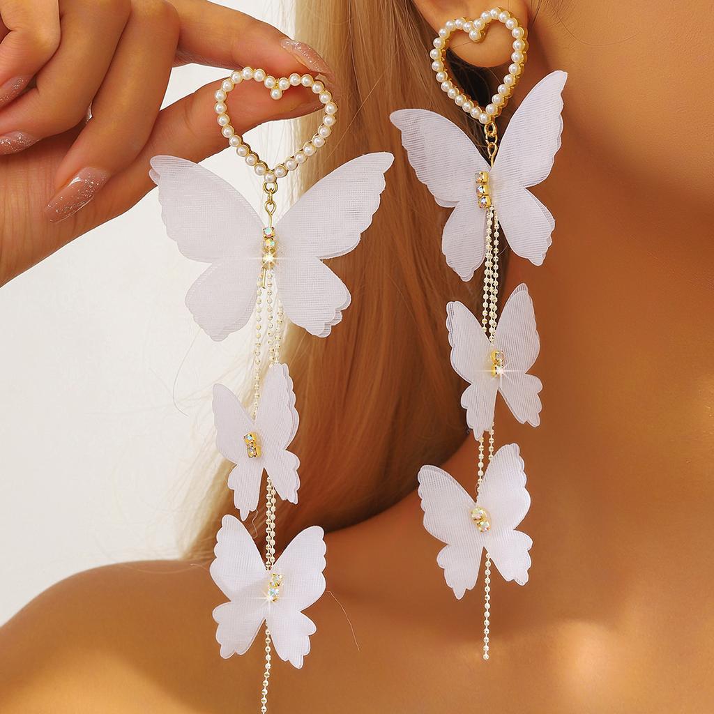 Super Fairy Fabric Butterfly Earrings Female Long Tassel Earrings Show Thin Temperament Versatile Earrings Korean New Trend