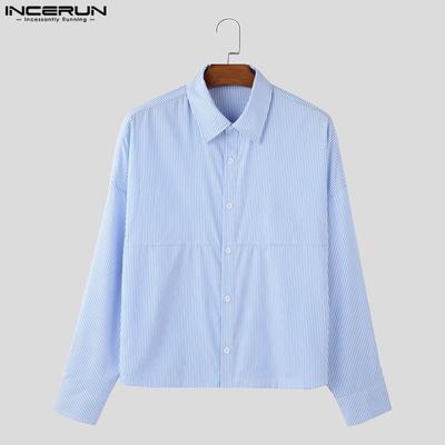 Camicie a righe con stampa a maniche lunghe e collo a revers da uomo, corte e primaverili