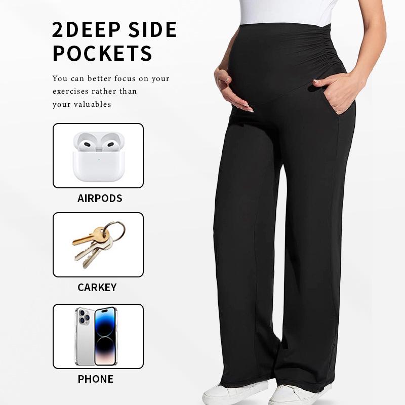 High-Waist Maternity Straight-Leg Stretch Pants - Versatile and Fashionable for Casual Wear