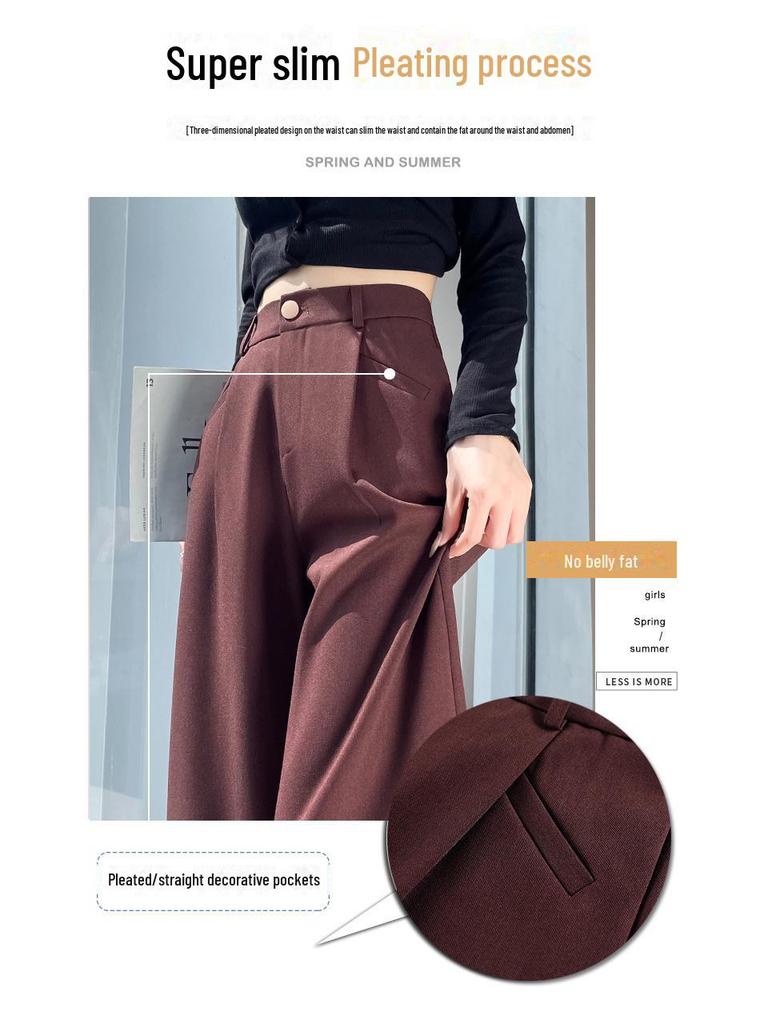 2024 Autumn Wide-Leg Angora Red High-Waist Casual Pants for Women