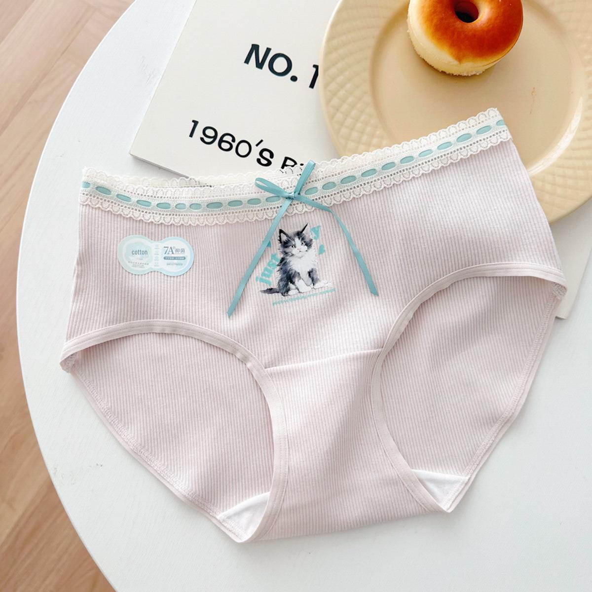 

N9199 Милое хлопковое нижнее белье для девочек-кошечек с антибактериальной удлиненной вставкой, трусы класса А. Medium