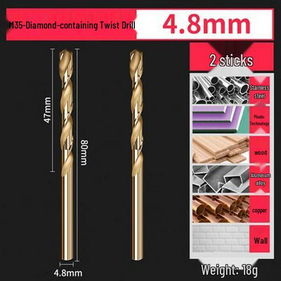 Cobalt-Enhanced Extended Length Twist Drill Bit Set - Super Hard Stainless Steel Alloy, 4.2mm.