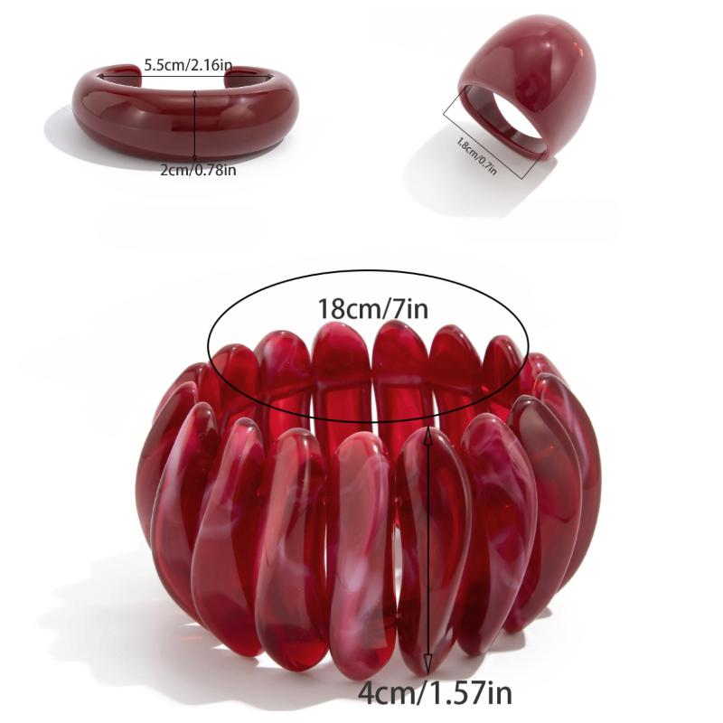 Trendy Irregular Red Acrylic Resin Chunky Bangle Women On Hand Boho Geometric Charm Wide Hip Hop Cuff Bangle Jewelry