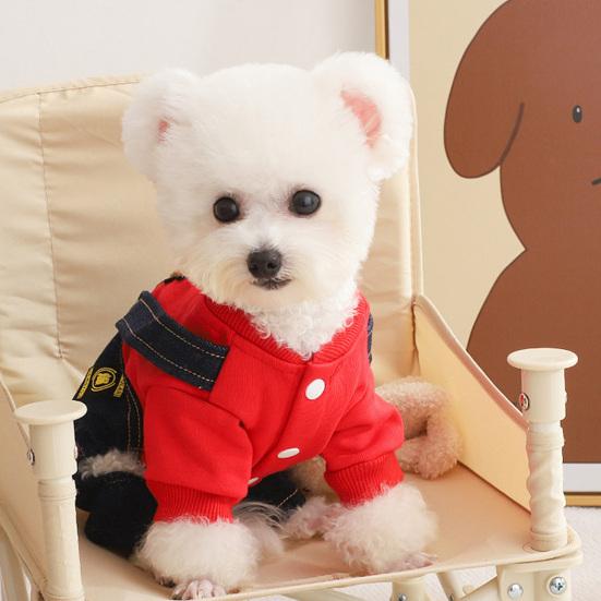 Jijijing Stylish Sweatshirt Dog Jumpsuit, Four Legged Outfit, Cute Bear Embroidery, Denim Romper Pants Onesie Clothes for Small Dogs
