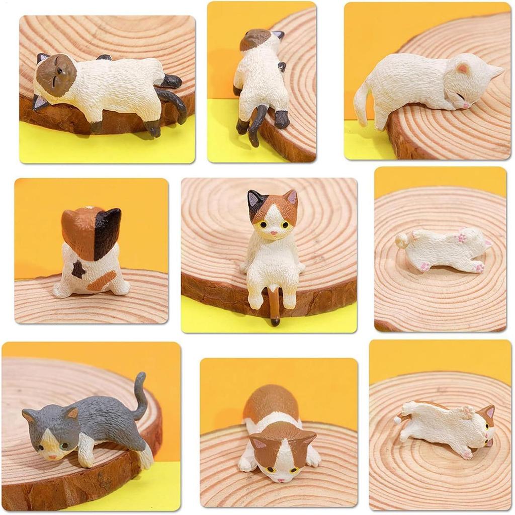 5 Pcs Cute Kitten Decoration Creative Sleeping Cat Doll Home Ornaments Toys Cat Car MicroLandscape Decoration Adorable Gifts