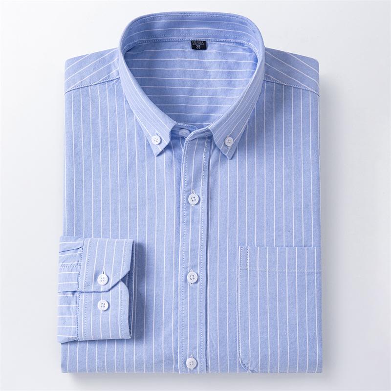 100%Pure Cotton Men Long Sleeve Shirt for Oxford Shirt Men Plaid Work Casual Shirts Regular-Fit Social Shirt Male Clothing S-6XL