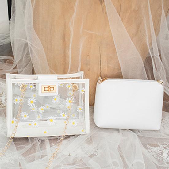 Geantă de umăr în formă de jeleu transparent cu lanț cu imprimeu Marguerite pentru femei