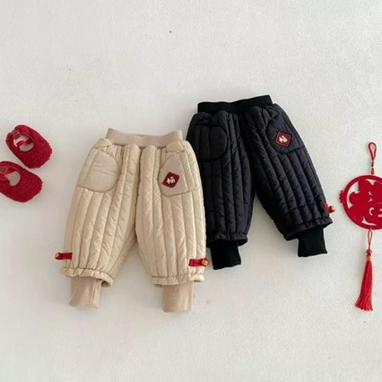 2025 Winter Boys  Chinese Style Padded Cotton Pants - Warm, Thickened Trousers for Kids 90