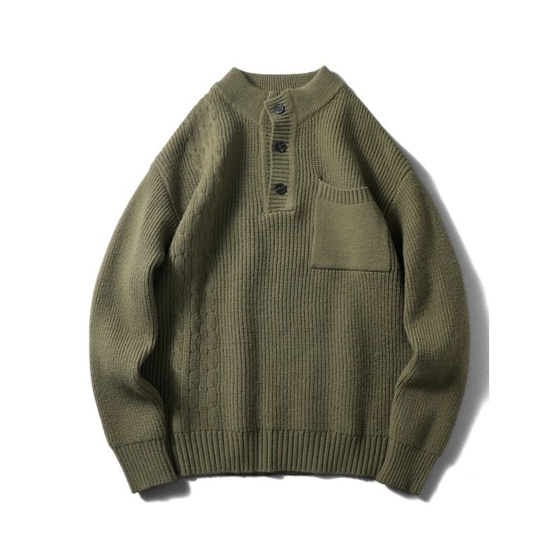 Japanese Retro Henry Collar Sweater for Men, Winter Half-High Collar Thick Knit, Export Quality, Casual Knitwear Jacket