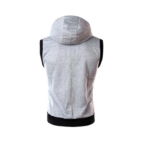 Fashion Men Sleeveless Zipper Hooded Vest Casual Top for Fitness Gym Sports
