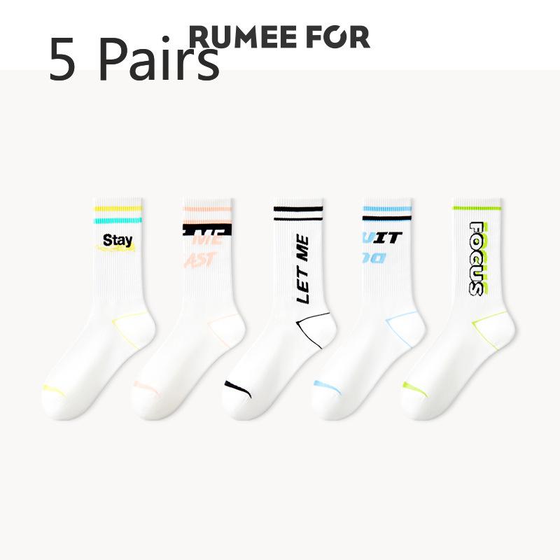 5 Pairs of Female Spring and Autumn Style Deodorant Sports Letter Striped Student Tube Socks