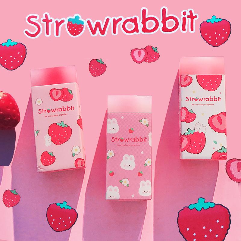 Cute Sweet Strawberry Rabbit Soft Rubber Eraser Kawaii School Office Supplies for Students Cool Prizes Stationery Korean
