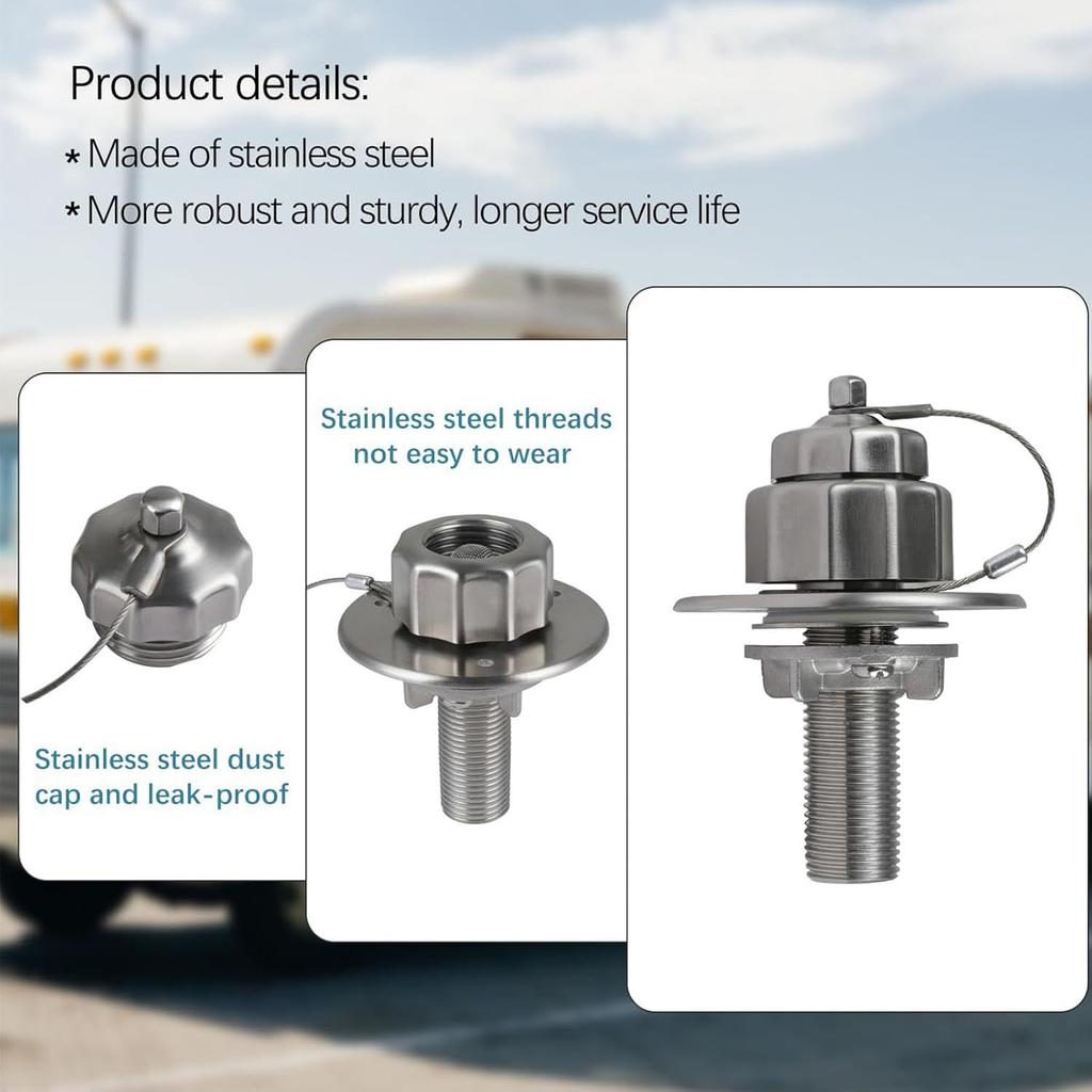 Metal RV City Water Inlet, RV Water Inlet Connection with Check Valve, RV City Water Fill Inlet Replacement Flange Fresh Water Inlet for Motorhome