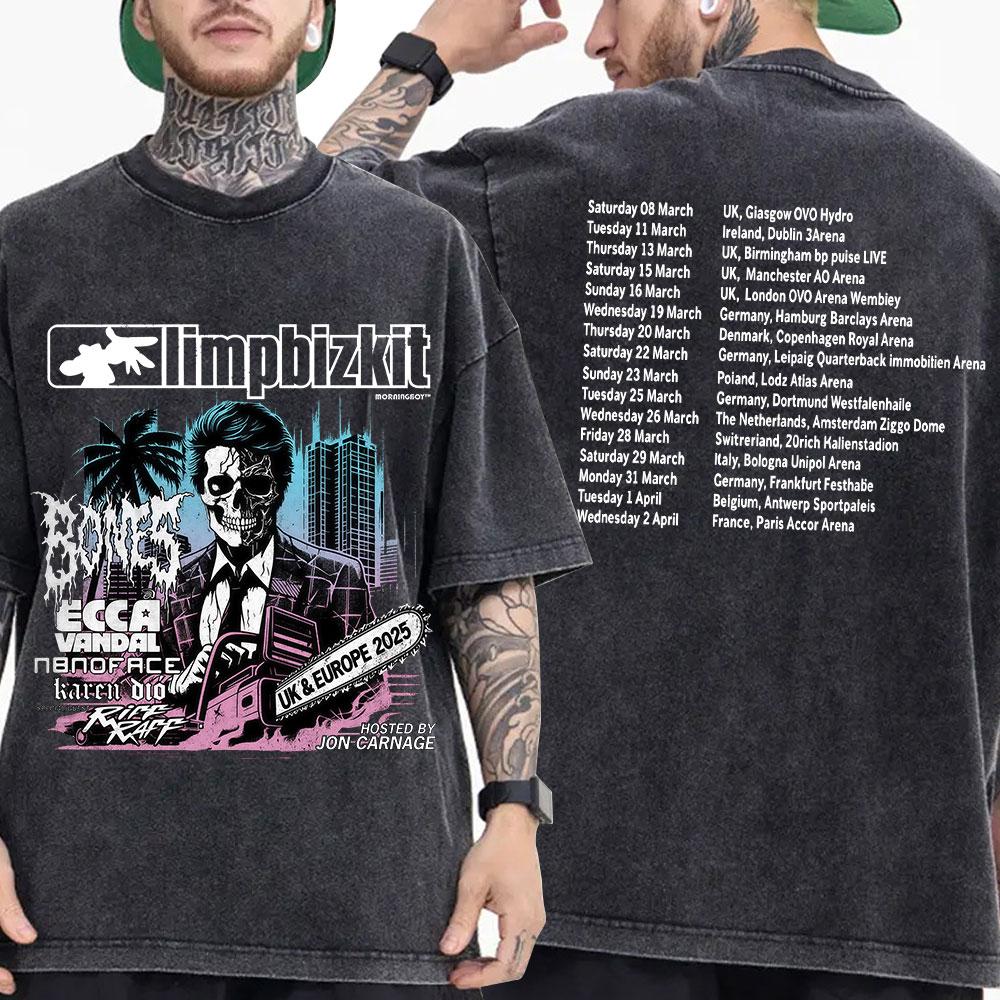 ZheXiong TEE Vintage Gewassen Rockband Limp Bizkit T-shirt Heren Dames Kleding Mode Hip Hop Gothic Oversized Korte Mouw T-shirt Streetwear M