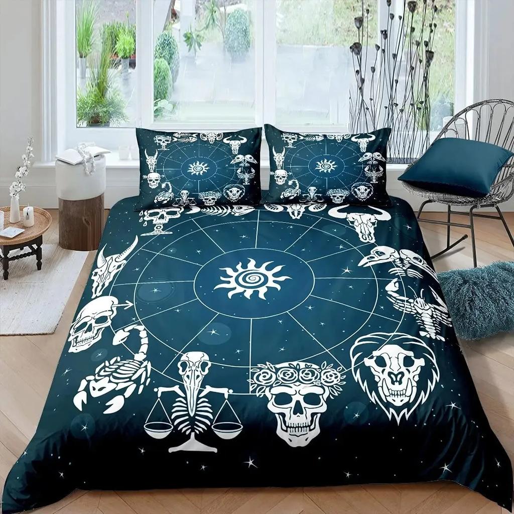 Sun and Moon Bedding Set Twelve Constellations Zodiac Duvet Cover Set for Boys Girls Astrology Comforter Cover Queen Size