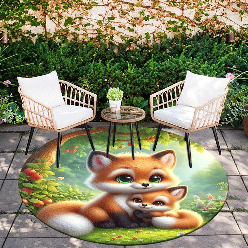 1pc Soft, Absorbent & Non Slip Cute Fox Round Rug Soft Circle Rug for Living Room & Bedroom Decor, Chair Mats, and Unforgettable Home Gifts