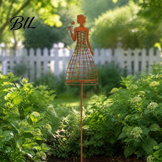 Outdoor Landscaping Accents Metal Elegant Lady Garden Trellis for Climbing Plants, Weatherproof Plant Support Stake, Iron Vine Pergola Decorative