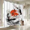 Red-Crowned Crane Shower Curtain – Japanese Art With Rising Sun & Ocean Waves, Black & White Includes Hooks, 70.8×70.8 Inches