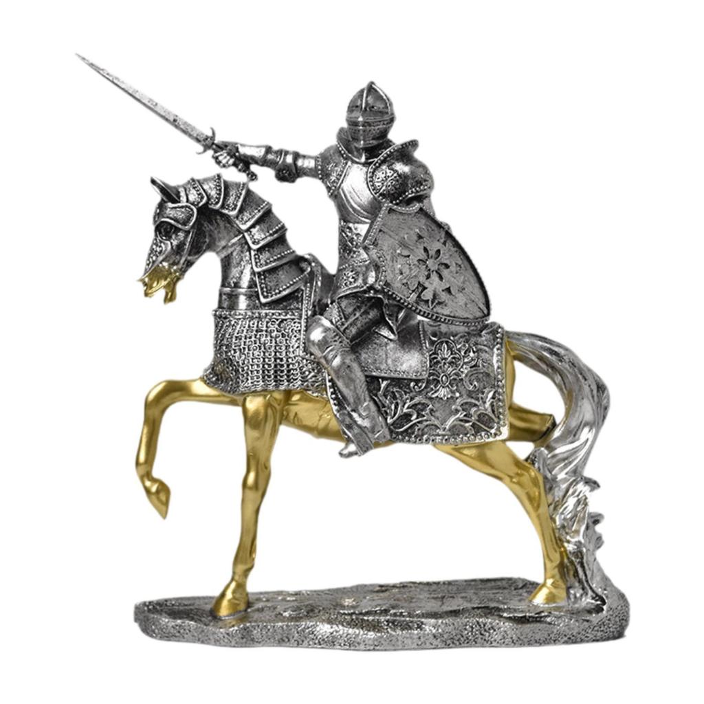 Ritter Pferde Statue Retro Kunstwerk Harz Dekorative Figur Tischdeko für Regal Eingangsbereich Schlafzimmer Eingang Wohnzimmer