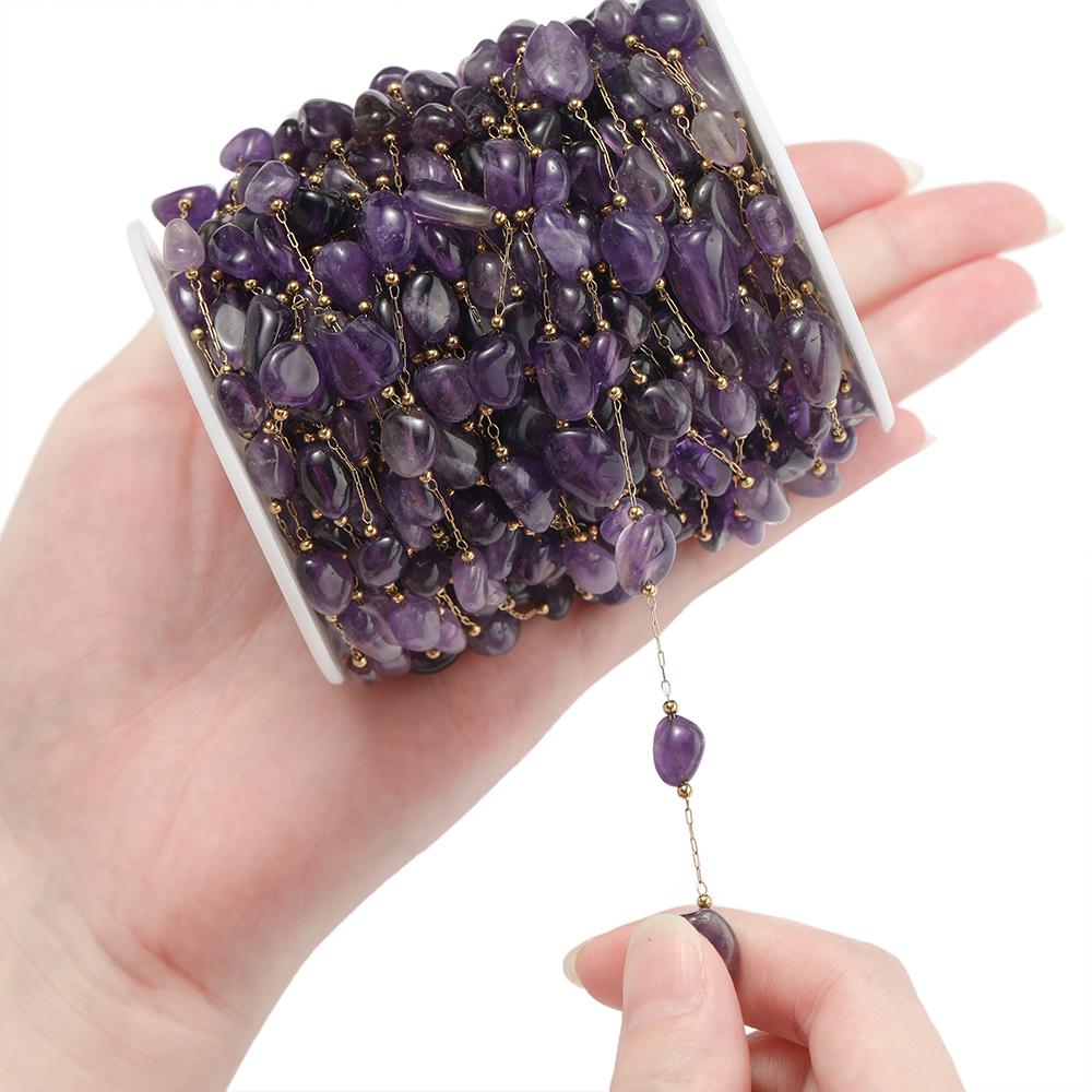 1Meter/Pack Stainless Steel Natural Stone Round Shape Beads Chains for DIY Necklace Bracelets Jewelry Making Accessories
